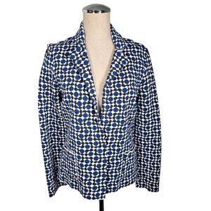 Anne Claire Knitted Blue Print Blazer One Snap Button Closure  Size 8